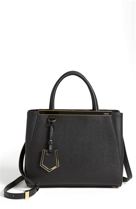 Fendi '2jours Elite' Leather Shopper In Black/ Gold Hdwr